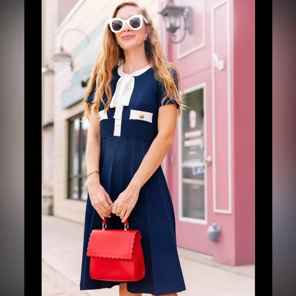 Chicwish Navy Dress with Cream Accents - Picture 1 of 4